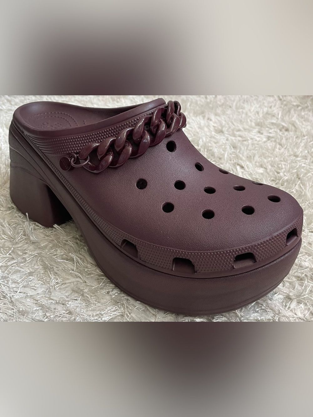 CROCS Siren Chain Platform Clogs Dark Cherry Wine Polly Pocket Core
